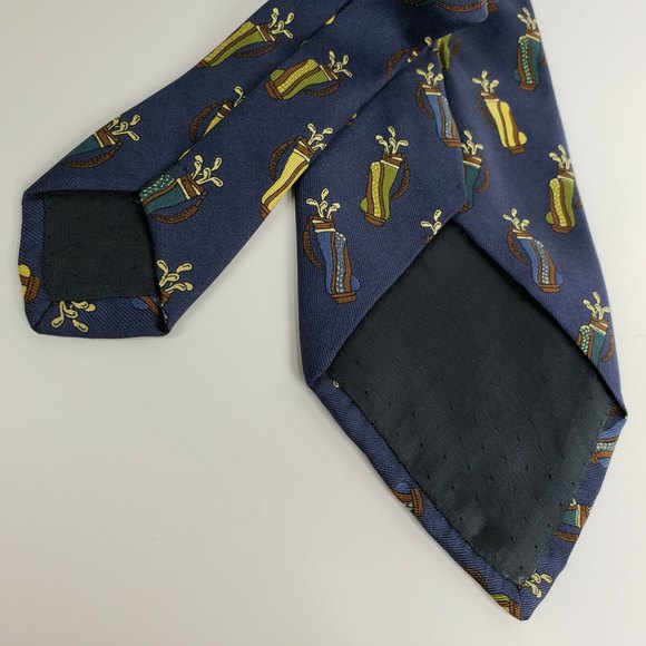 Harrods Knightsbridge 100% Silk Necktie Navy With Overall "Golf Bag" Pattern EUC - Picture 4 of 5